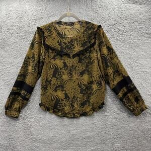 Scotch &‎ Soda Women's XS Green Black Blouse Flowy Tropical Print Lightweight